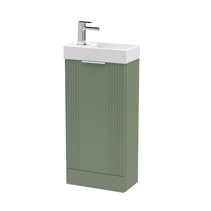 Nuie Deco 400mm Satin Green Floor Standing Cabinet & Basin