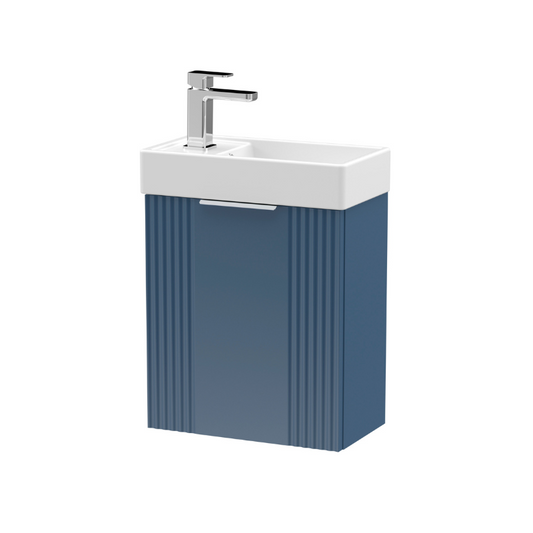 Nuie Deco 400mm Wall Hung Cabinet Satin Blue & Basin