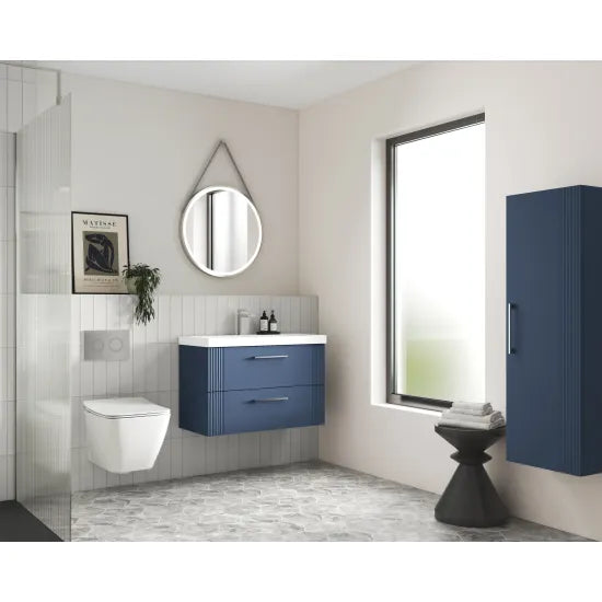 Nuie Deco 800mm Satin Blue Wall Hung 2 Drawer Vanity & Thin Edge Basin