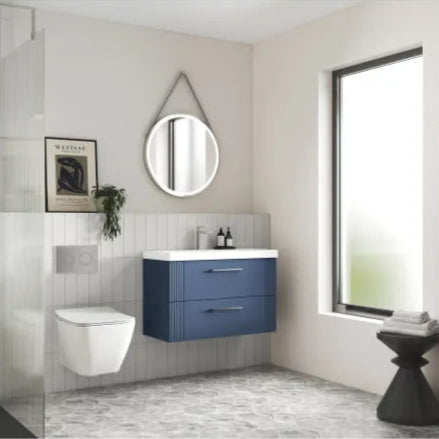 Nuie Deco 800mm Satin Blue Wall Hung 2 Drawer Vanity & Mid-Edge Basin