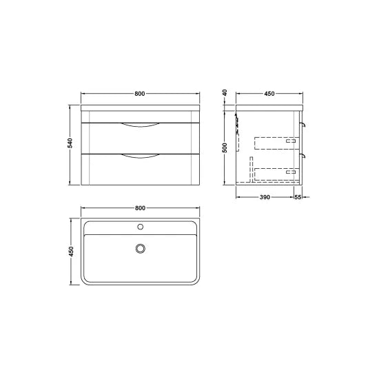 Parade Satin Green 800mm Wall Hung 2 Drawer Vanity & Polymarble Basin