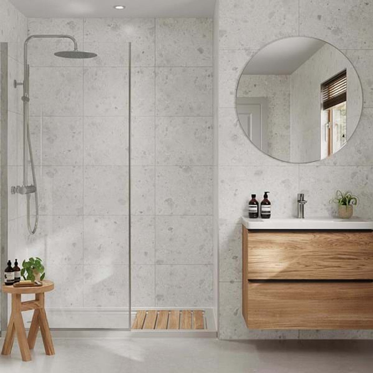 Multipanel White Terrazzo Tile Effect Wet Wall Shower Panel