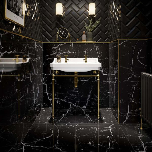 genova black polished marble effect tiles 600x600mm, Floor Tiles, Marble Tiles, Porcelain Tiles, Wall Tiles, Black Tiles, 1