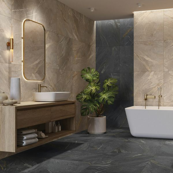 Granby Dark Grey Matt Stone Effect 600x600mm Tiles