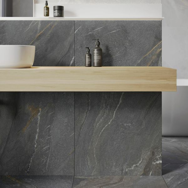 Granby Dark Grey Matt Stone Effect 600x600mm Tiles