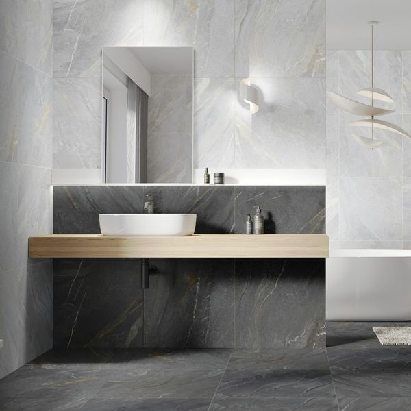 Granby Dark Grey Matt Stone Effect 600x600mm Tiles