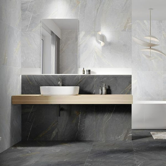 Granby Dark Grey Matt Stone Effect 600x600mm Tiles