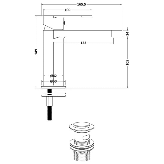 Halstatt Mono Basin Mixer With Push Button Waste Brushed Brass