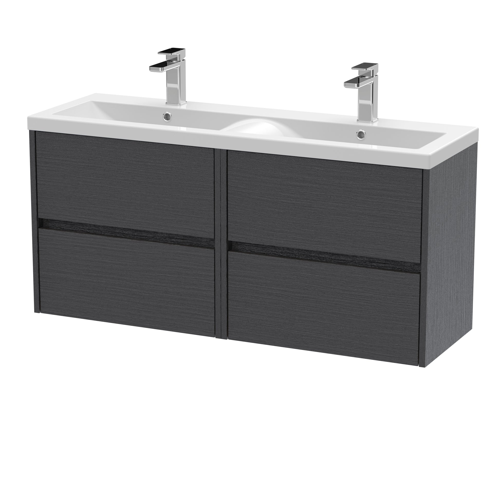 Nuie 1200mm Wall Hung 4 Drawer Unit & Double Basin