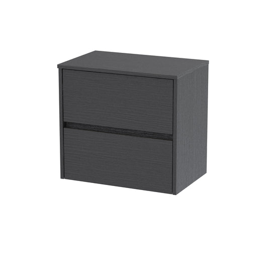 Havana Graphite Grey Woodgrain 600mm Wall Hung 2 Drawer Unit & Worktop