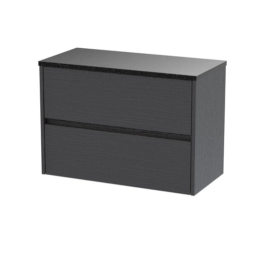 Havana Graphite Grey Woodgrain 800mm Wall Hung 2 Drawer Unit & Worktop
