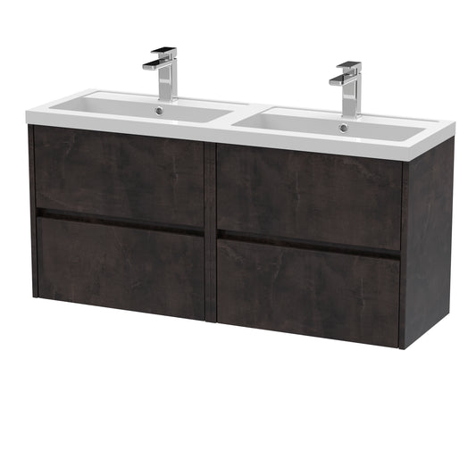 Nuie 1200mm Wall Hung 4 Drawer Unit & Double Basin