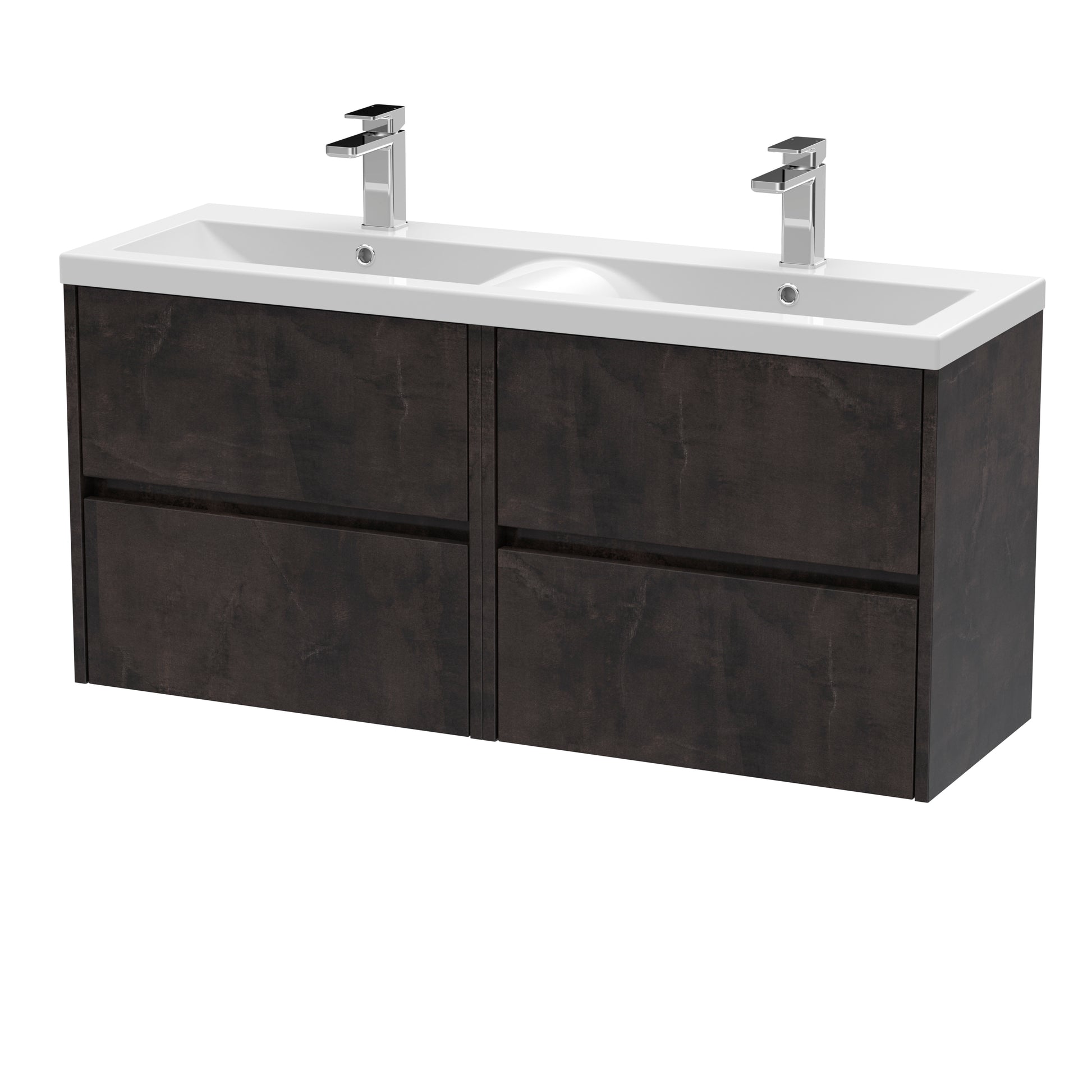 Nuie 1200mm Wall Hung 4 Drawer Unit & Double Basin