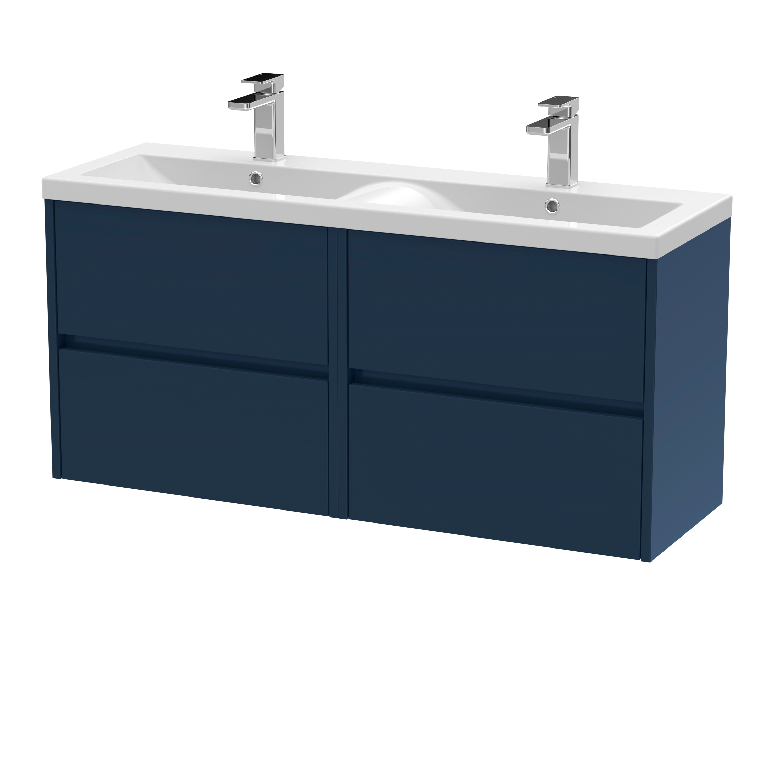 Nuie Havana 1200mm Midnight Blue Wall Hung 4-Drawer Unit & Double Ceramic Basin