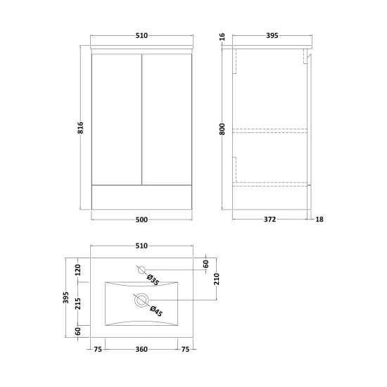 Quartz 500mm Floor Standing Basin Vanity Unit 2 Options