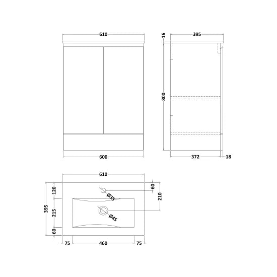Quartz 1100mm Combined Basin Vanity Unit 2 Options