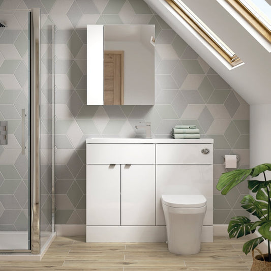 fusion combination toilet and vanity unit 1000mm white gloss, Hudson Reed, Bathroom Cabinet, 1