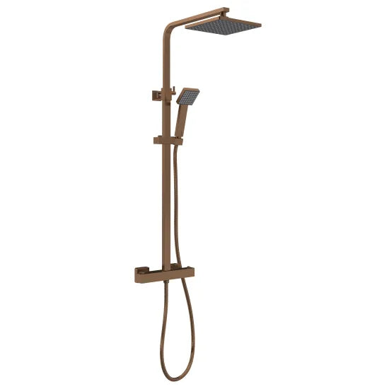 Nuie Square Thermostatic Bar Valve & Shower Kit - Brushed Bronze