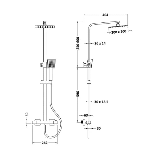 Nuie Choice Square Bar Valve Shower & Rigid Riser Kit - Chrome