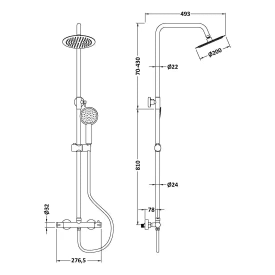 Nuie Choice Round Bar Valve Shower & Rigid Riser Kit - Chrome