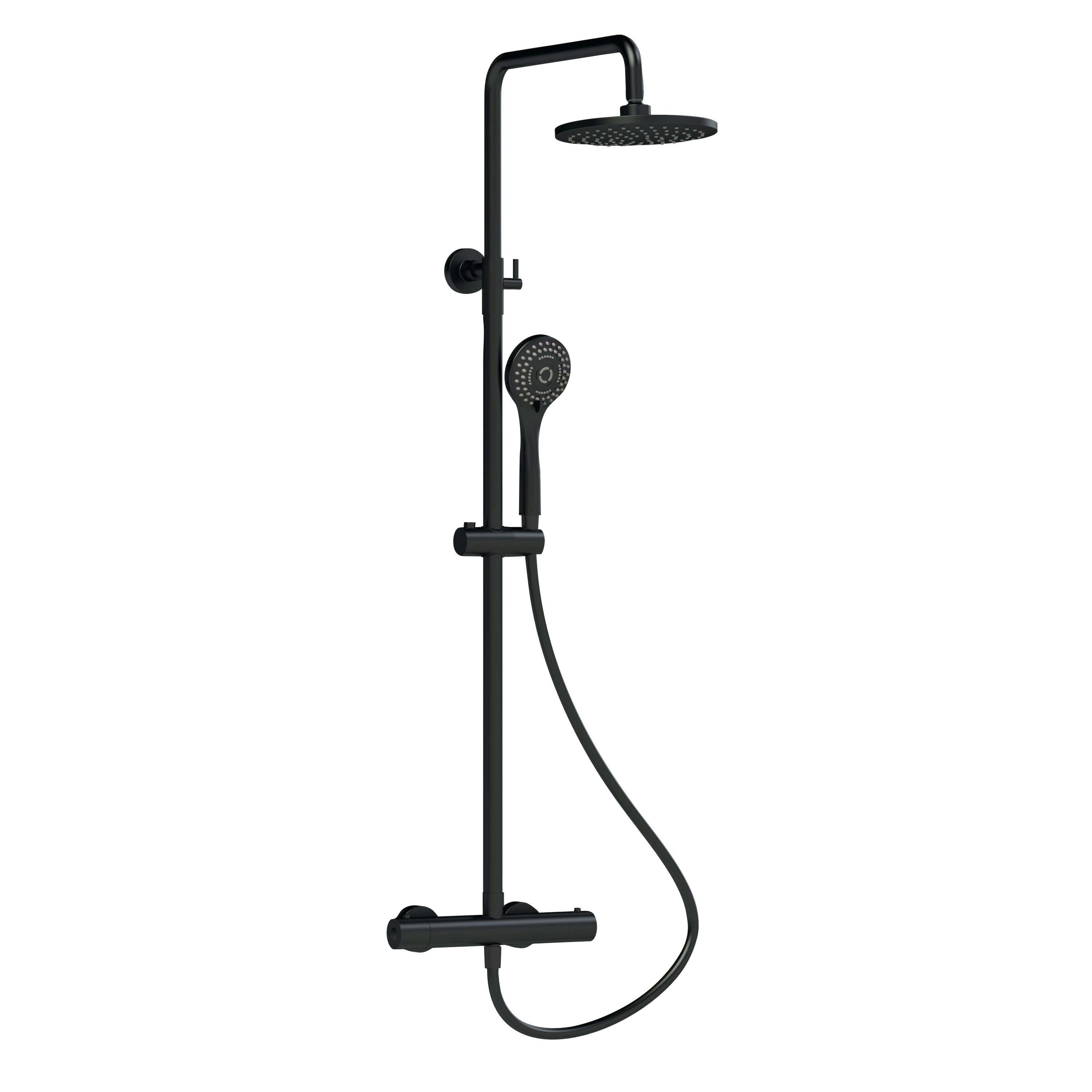 Nuie Round Thermostatic Bar Valve & Shower Kit - Matt Black