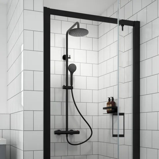 Nuie Round Thermostatic Bar Valve & Shower Kit - Matt Black