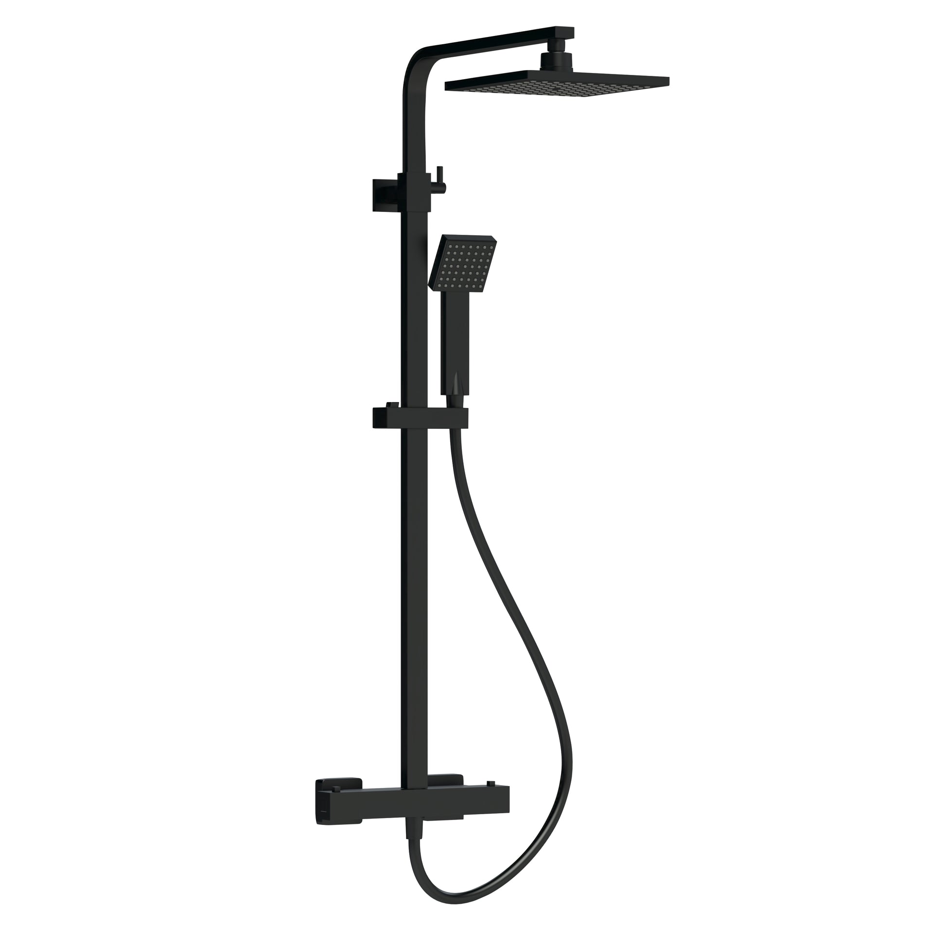 Nuie Square Thermostatic Bar Valve & Shower Kit - Matt Black