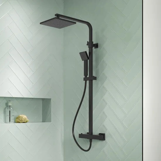 Nuie Square Thermostatic Bar Valve & Shower Kit - Matt Black