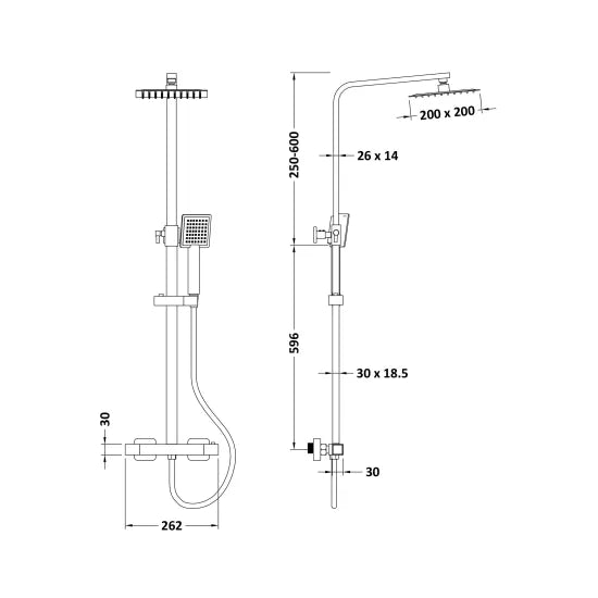 Nuie Choice Square Bar Valve Shower & Rigid Riser Kit - Matt Black