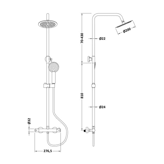 Nuie Choice Round Bar Valve Shower & Rigid Riser Kit - Matt Black