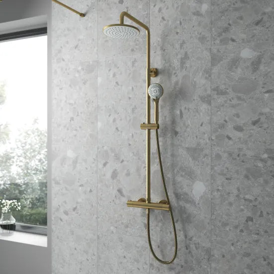 Nuie Round Thermostatic Bar Valve & Shower Kit - Brushed Brass