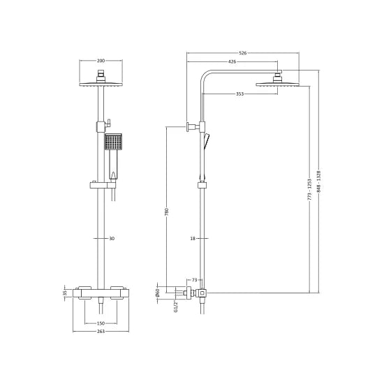 Nuie Square Thermostatic Bar Valve & Shower Kit - Brushed Brass