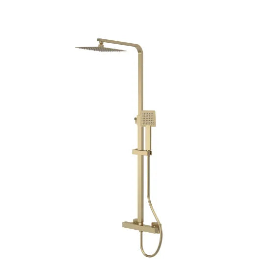 Nuie Choice Square Bar Mixer Valve Shower & Rigid Riser Kit - Brushed Brass