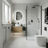 Modern bathroom with shower, sink, and toilet