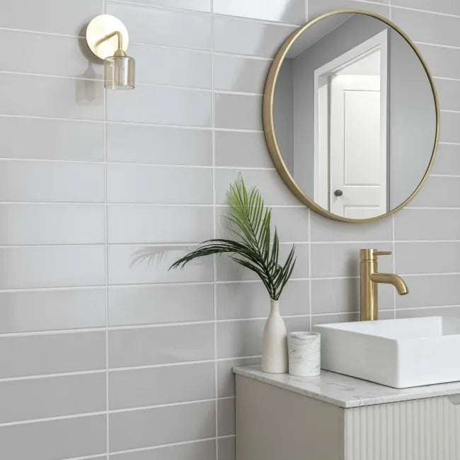 Bricks Light Grey Gloss 300x100mm Tiles