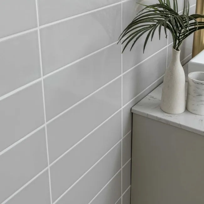 Bricks Light Grey Gloss 300x100mm Tiles
