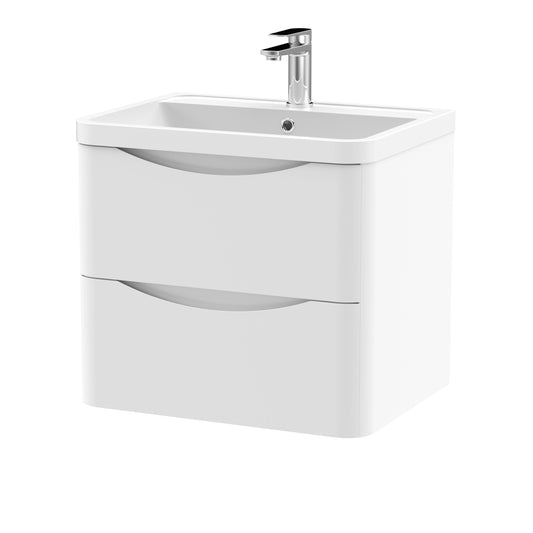 nuie 600mm wall hung 2 drawer vanity polymarble basinlun102, Nuie, Wall Hung Vanity Unit, 1