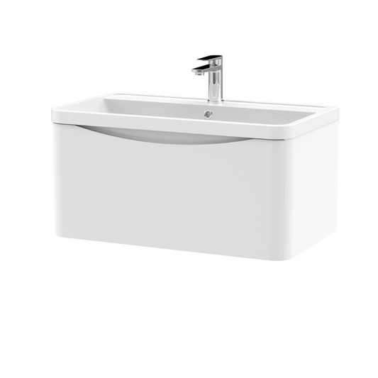 Lunar Satin White 800mm Wall Hung 1 Drawer Vanity & Polymarble Basin