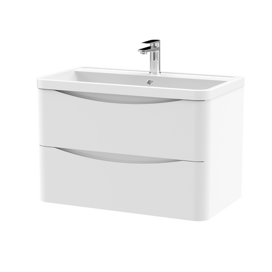Lunar Satin White 800mm Wall Hung 2 Drawer Vanity & Polymarble Basin