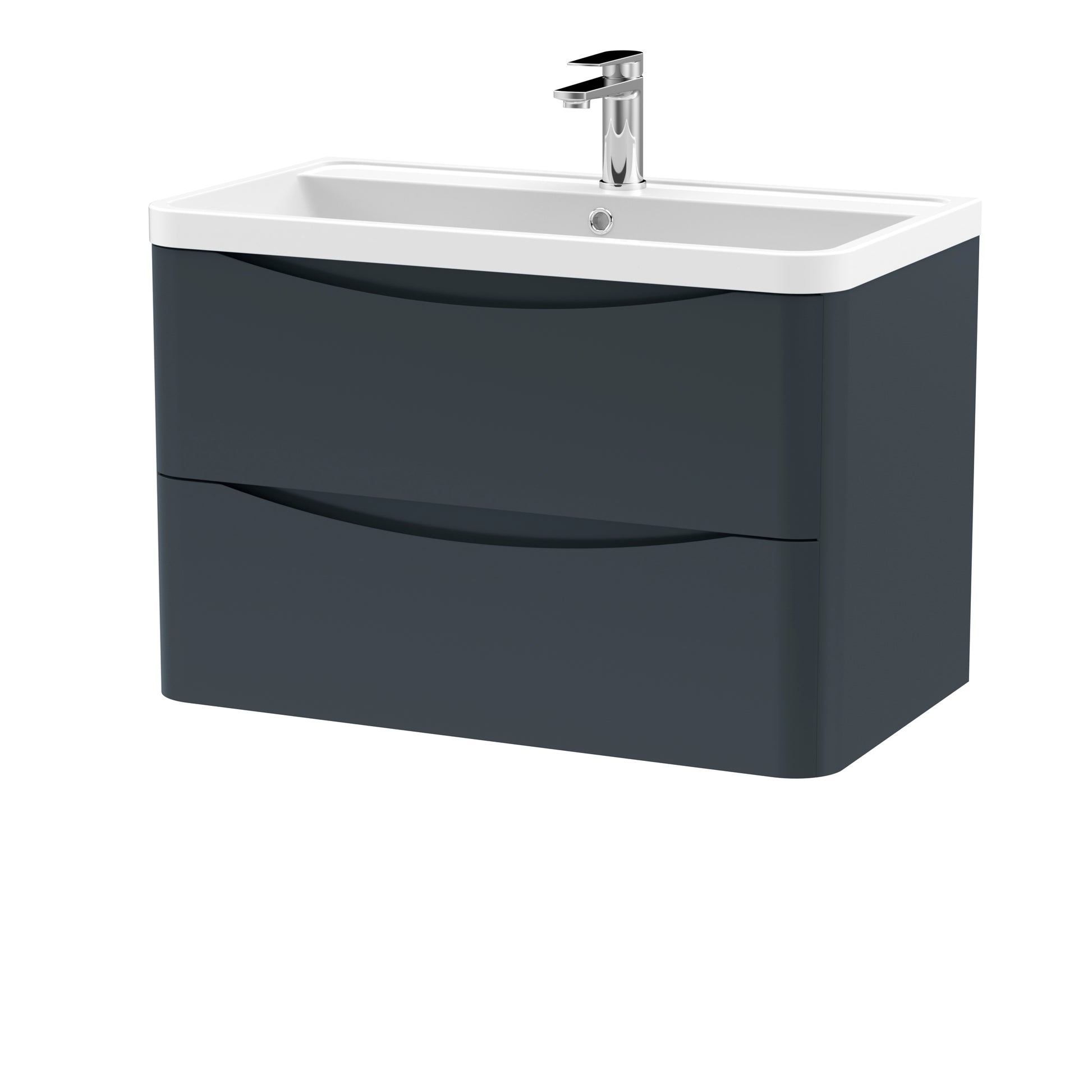 Lunar Soft Black 800mm Wall Hung 2 Drawer Vanity & Polymarble Basin
