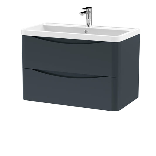 Lunar Soft Black 800mm Wall Hung 2 Drawer Vanity & Polymarble Basin