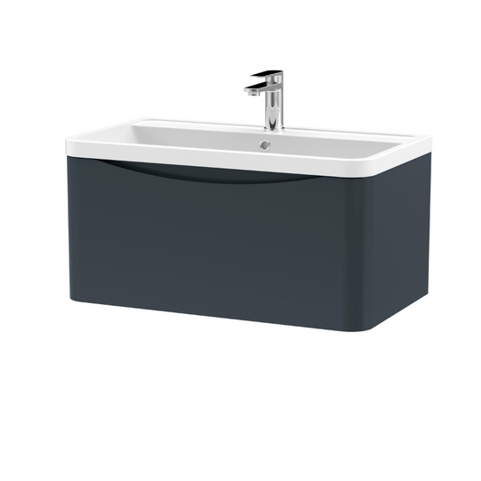 Lunar Soft Black 800mm Wall Hung 1 Drawer Vanity & Polymarble Basin