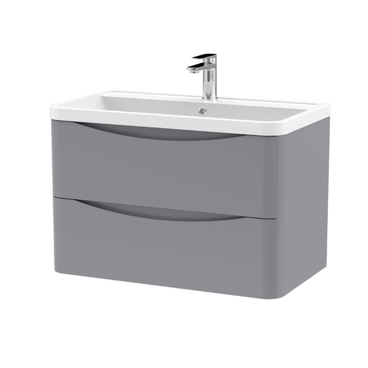 Lunar Satin Grey 800mm Wall Hung 2 Drawer Vanity & Polymarble Basin