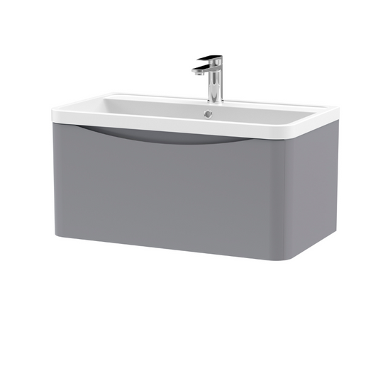 Lunar Satin Grey 800mm Wall Hung 1 Drawer Vanity & Polymarble Basin