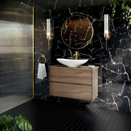 Genova Black Polished Marble Effect Tiles 300x600mm