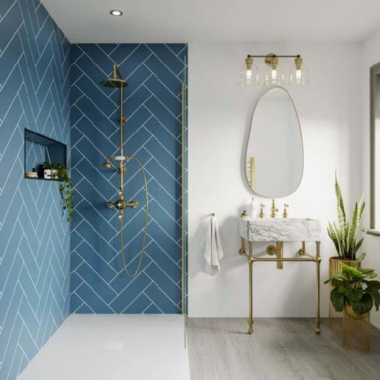 Multipanel Misty Blue Herringbone Tile Effect Shower Panel