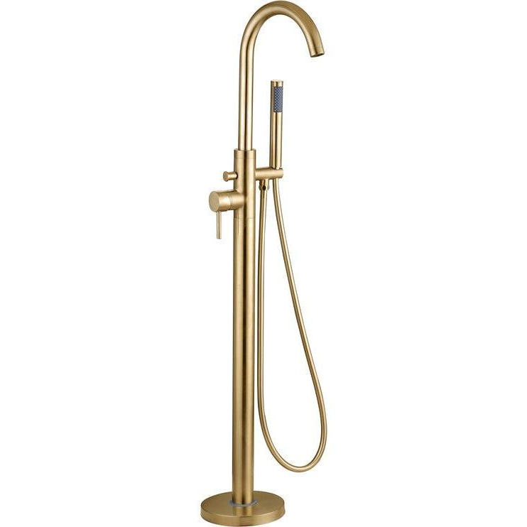 Montel Brushed Brass Freestanding Bath Filler Tap with Shower Mixer