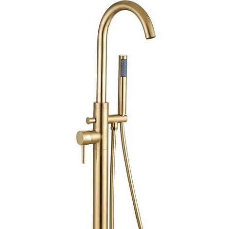 Montel Brushed Brass Freestanding Bath Filler Tap with Shower Mixer