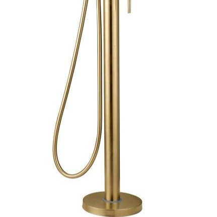 Montel Brushed Brass Freestanding Bath Filler Tap with Shower Mixer