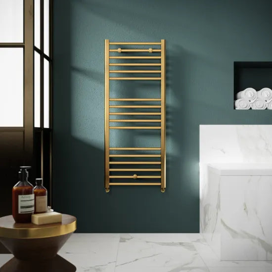 Nuie Round Straight Towel Radiator 1200x500 - Brushed Brass